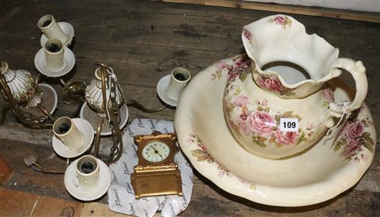 Jug & basin, 2 ceiling lights, etc
